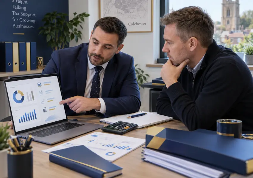 Corporation Tax accountant in Colchester reviewing a company tax calculation