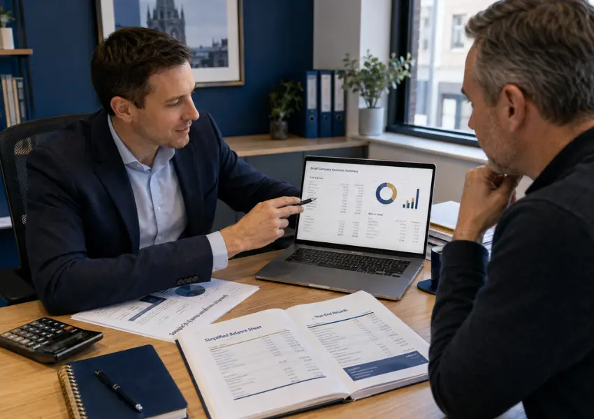 Accountant reviewing micro-entity accounts with a small-company director in Colchester